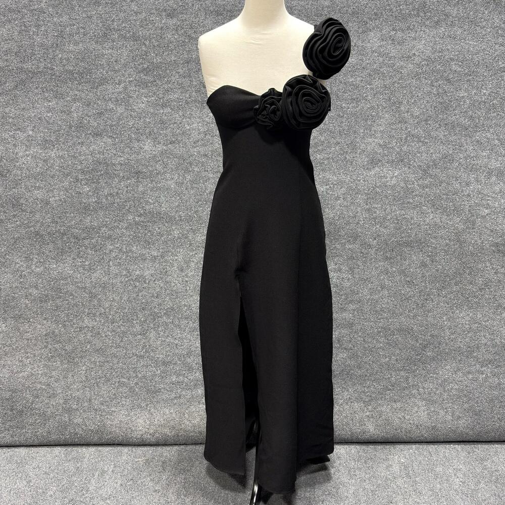 The Wolf Gang Dress Womens S Black Flores One Shoulder Rose Ruffle Midi Formal